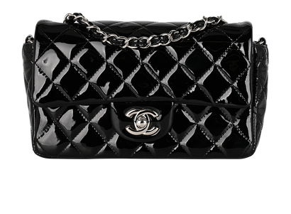Mini Rectangular Single Flap, &pound;3,100, Handbags, Black, Patent Leather, Front view